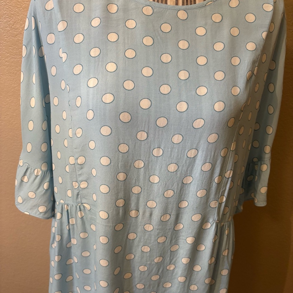 Boden Blouse Sz 12 Caroline Lt Blue White Polka Dot Peplum Viscose Cottagecore - Picture 4 of 16